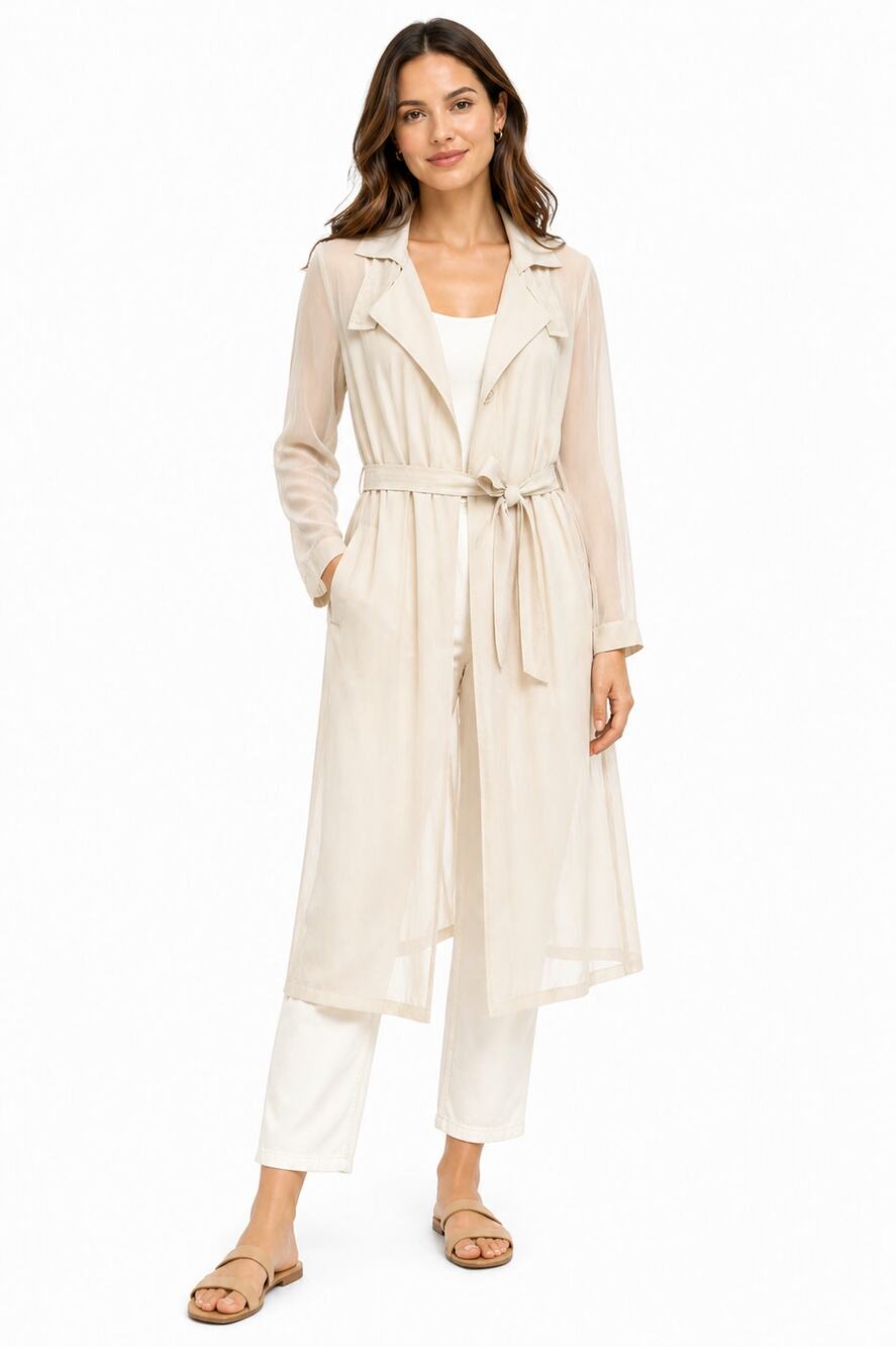 MNG Womens XS Ecru Lightweight Trench Belted Dress/Jacket